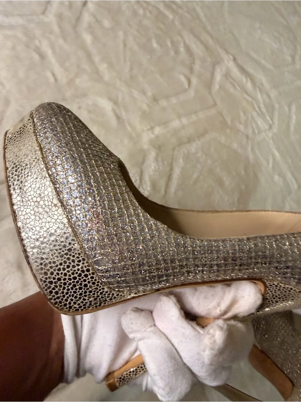 Jimmy Choo Silver Glitter High Heel Pumps